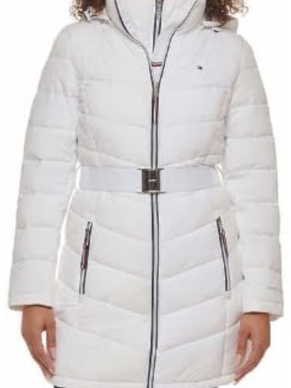 Tommy Hilfiger White Quilted Belted Puffer Coat